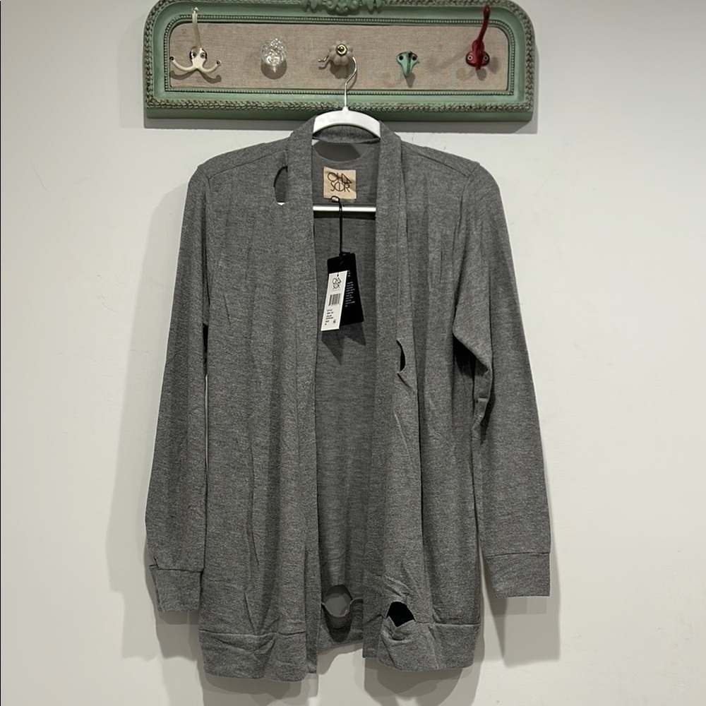 Chaser Current Distressed Gray Open-Front Soft Cotton Cardigan medium new - Picture 1 of 7